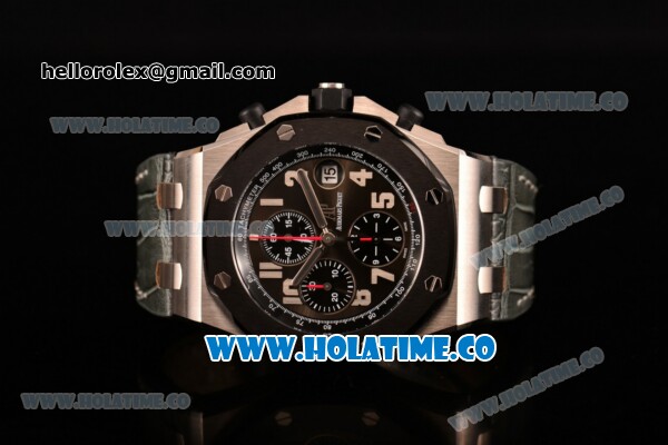 Audemars Piguet Royal Oak Offshore Doha Limited Edition Clone AP Calibre 3126 Automatic Steel Case with Black PVD Bezel and White Arabic Numeral Markers - Grey Leather Strap (J12) - Click Image to Close